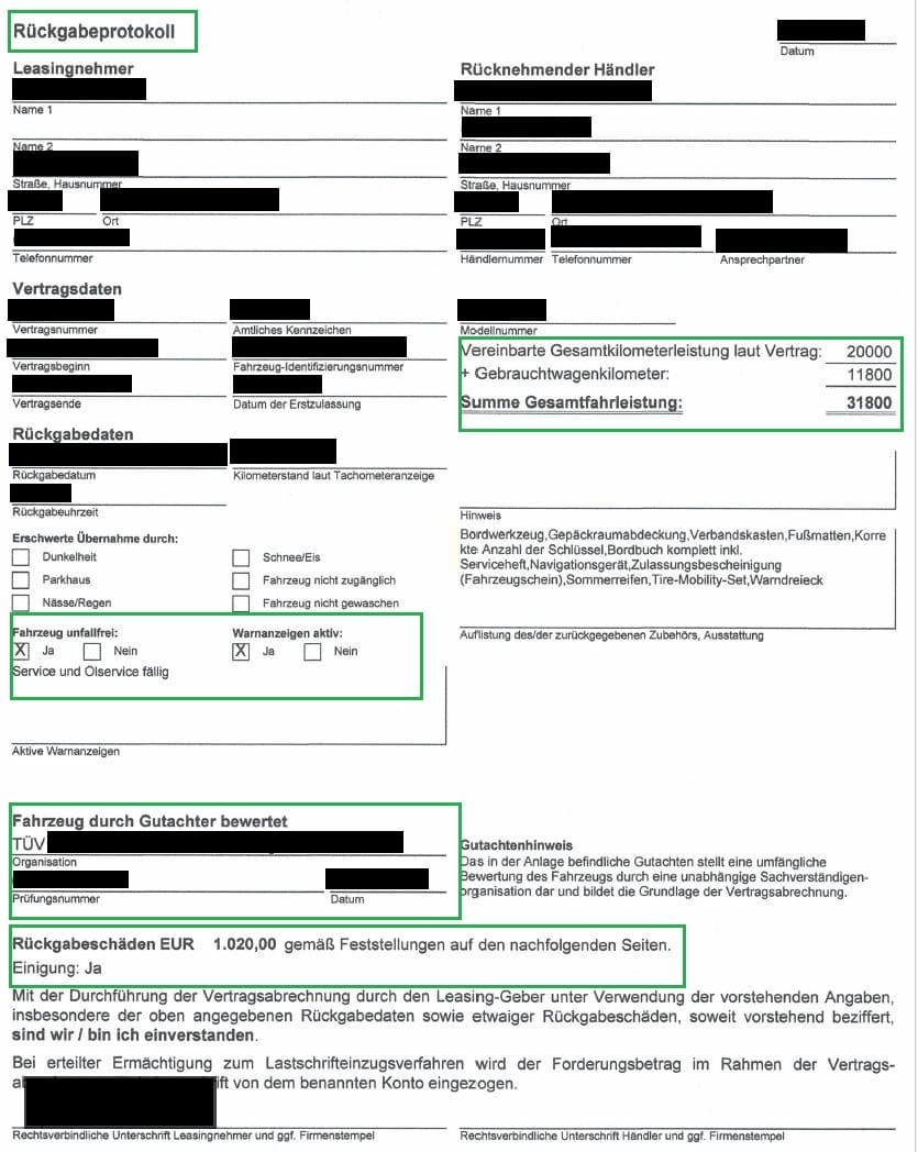 Leasingrückgabeprotokoll